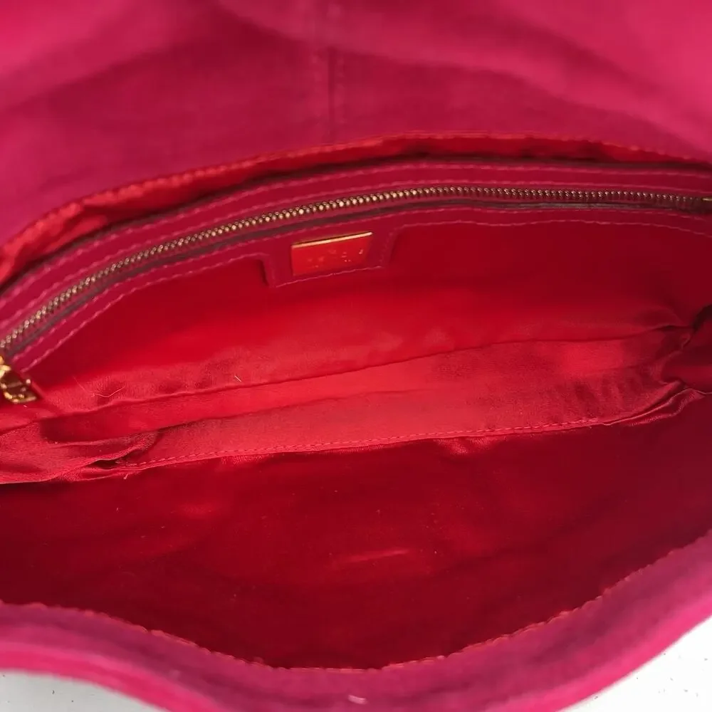 FENDI Mamma Baguette Pink Suede Gold Glitter Flap Shoulder Bag Purse - Picture 11 of 16